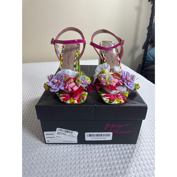 Betsey Johnson Shoes - Betsey Johnson Sandals Womens 6 Masen Bright Multi Floral Block Heel NIB